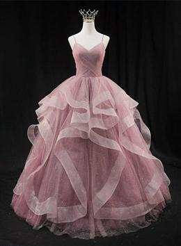 Picture of Pink Sweetheart Tulle Long Evening Dresses Formal Dresses, Pink Sweet 16 Gown